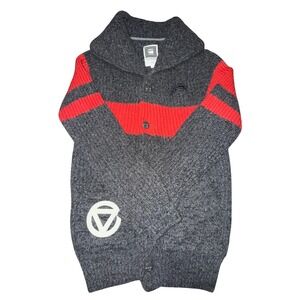 G Star Raw Men's Gray Red Stripe Shawl Collar‎ Wool Cardigan Sweater Size M